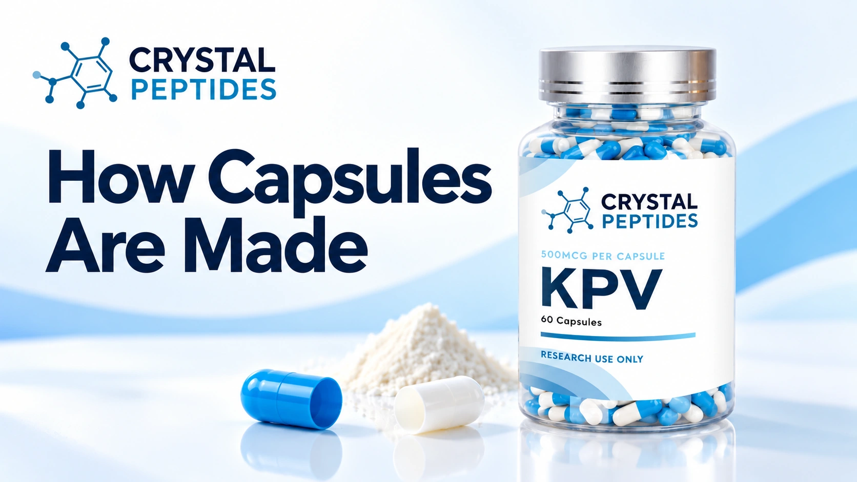 Ilustrație editorială de copertă pentru un ghid despre fabricarea capsulelor și verificările de calitate